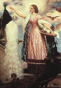 Lord Frederic Leighton, A Girl Feeding a Peacock